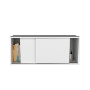 English Elm Note modern 32" W x 13" H wall cabinet with sliding doors for organized storage in home and office spaces White 33.9 L x 14.2 W x 3.6 H B070P238867
