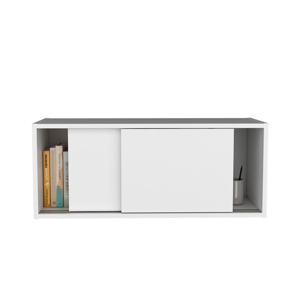 English Elm Note modern 32" W x 13" H wall cabinet with sliding doors for organized storage in home and office spaces White 33.9 L x 14.2 W x 3.6 H B070P238867