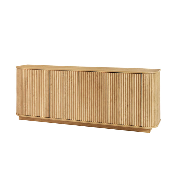 English Elm Sideboard Modern Wave-Pattern Storage Cabinet | 64" Wide TV Stand with Press-Open Doors & Adjustable Shelves Natural W1162P356393