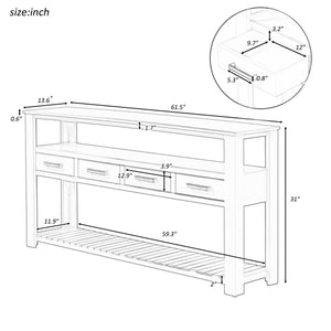 English Elm U_style Wide Painted Console Table Four Drawers Open Shelves Foyer Living Room Navy Blue N711P410406V