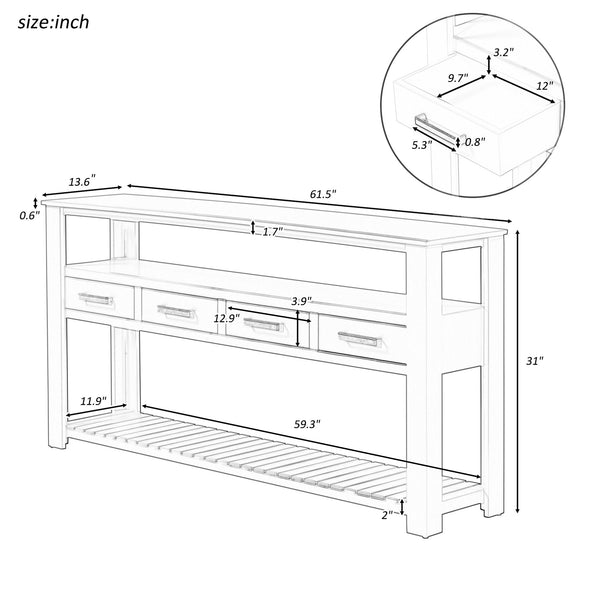 English Elm U_style Wide Painted Console Table Four Drawers Open Shelves Foyer Living Room Navy Blue N711P410406V