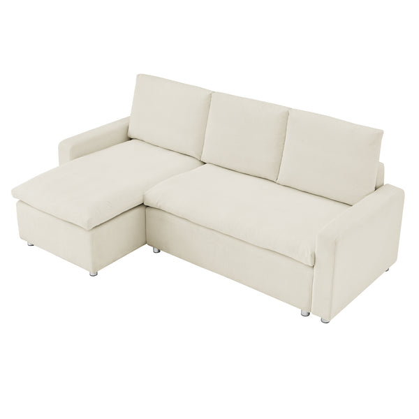 English Elm L L Shaped Convertible Sleeper Sofa Bed with Reversible Chaise, Pull-Out Bed, Hidden Storage Covers Beige W1117S00113