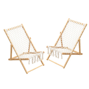 English Elm Set of 2 Handwoven Rope Patio Chairs in Natural Bamboo Finish, Adjustable Back, Durable Braided Craftsmanship W495P298242