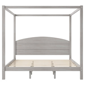 English Elm King Canopy Platform Bed with Headboard and Support Legs — Modern Pine Wood Frame, Sturdy 650lb Capacity Grey WF309291AAE