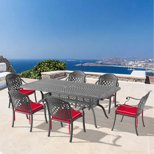 English Elm 7-Piece Cast Aluminum Patio Set With Plush Red Cushions - Elegant, Durable, And Weather-Ready Design W1710S00499
