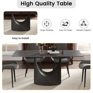 English Elm 63" Modern Artificial Stone Dining Table With Black Iron Legs - Seats 6-8, Stylish & Durable Design W1535S00561