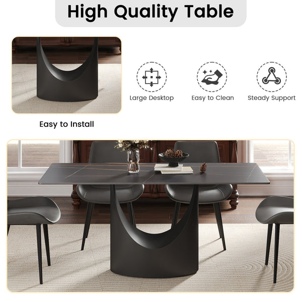 English Elm 63" Modern Artificial Stone Dining Table With Black Iron Legs - Seats 6-8, Stylish & Durable Design W1535S00561