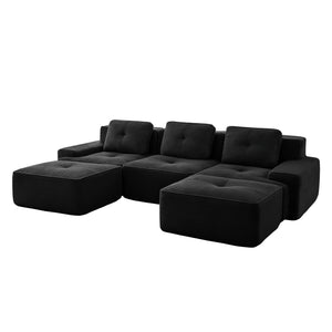 English Elm 117" Modern U-Shaped Modular Sectional Sofa, Black Corduroy, Deep Seat & Movable Ottoman, No Assembly! W714S01478