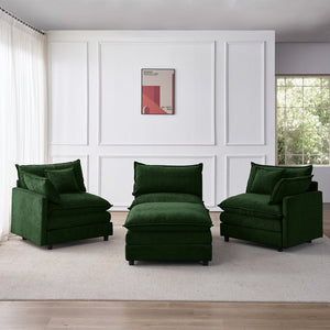 English Elm 105" L-shaped Chenille Sectional with Ottoman Pocket Spring Living Room Sofa Green W1097S00230