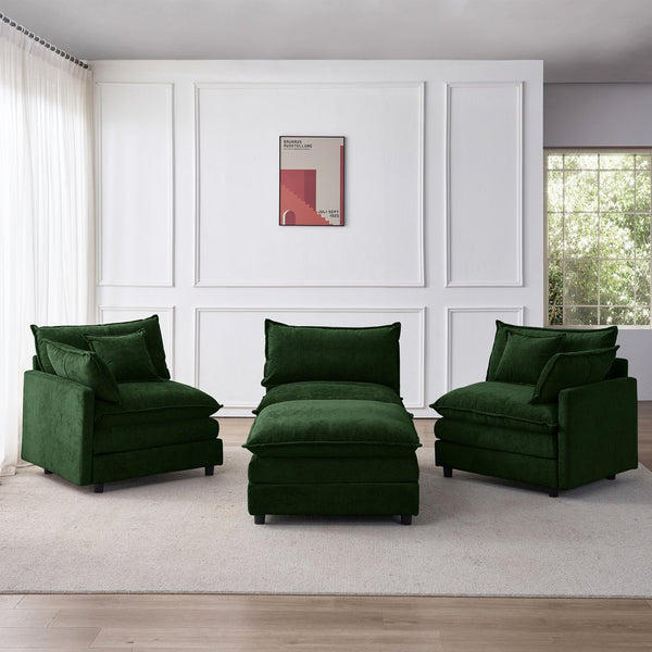 English Elm 105" L-shaped Chenille Sectional with Ottoman Pocket Spring Living Room Sofa Green W1097S00230
