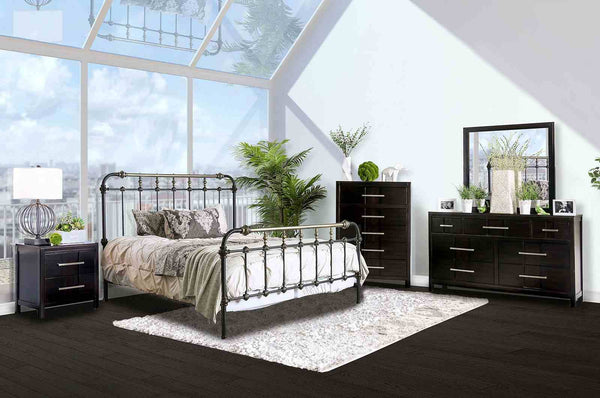 English Elm Transitional Full Metal Bed Ornate Spindle Frame with Hand-brushed Gold Accents B2741P476064