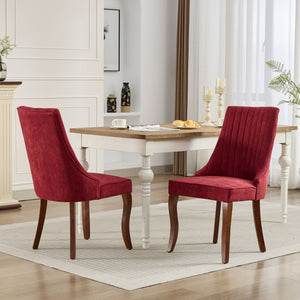 English Elm Rayon High-Back Dining Chair Set with Plush Flocking Upholstery, Rebound Sponge Comfort, Solid Wood Legs WINE RED W1143P233647