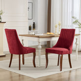 English Elm Rayon Cloth Flocking Linen Dining Chairs Channel Kitchen Dinner Chair Comfy Fabric Upholstered Accent Chair For Dining Room With Curved Solid Wood Legs,Set Of 2 (Wine Red), Sw1847Wr