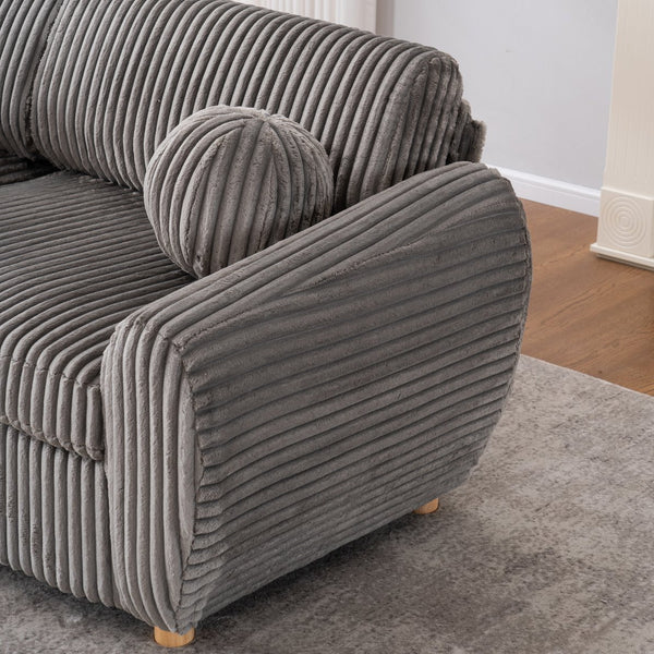 English Elm Modern Corduroy Sofa Couch - 84" Stylish Grey Sectional Love Seat For Apartment & Home Office Comfort W2363S00077