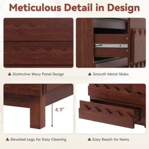 English Elm 60" Wave Front Six Drawer Dresser Sculptural Engineered Wood Media Console for Bedroom Walnut N739S0000011D