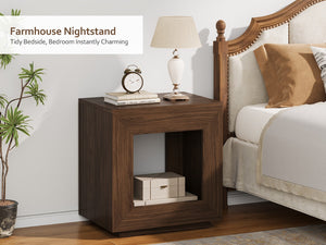 English Elm Rustic Wood End Table With 2-Tier Design, Integrated Charging & Led Lighting For Stylish Storage W1550P330031-GIGA