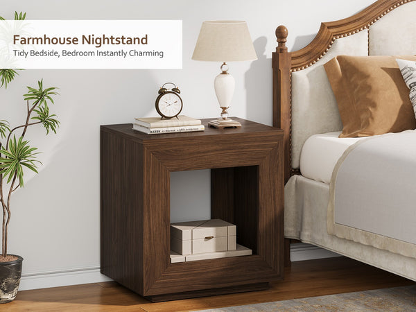 English Elm Rustic Wood End Table With 2-Tier Design, Integrated Charging & Led Lighting For Stylish Storage W1550P330031-GIGA