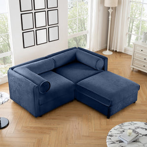 English Elm Stylish Blue Chenille 2-Seater Sofa With Ottoman, Ergonomic Support & Hidden Storage For Modern Living W714S01047-GIGA