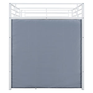 English Elm Full Loft Metal Bed with Built-In Desk, LED Strip, Power Outlet and Fabric Wardrobe for Space-Saving Living White SF000179AAK