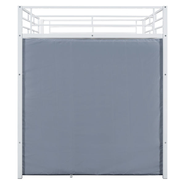 English Elm Full Loft Metal Bed with Built-In Desk, LED Strip, Power Outlet and Fabric Wardrobe for Space-Saving Living White SF000179AAK