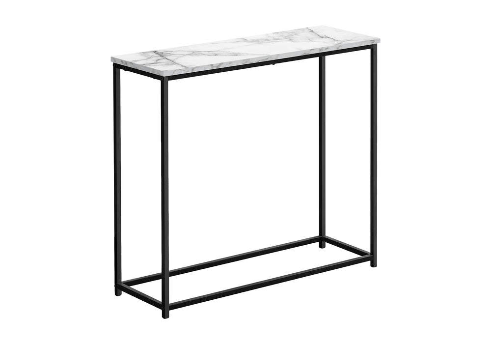 English Elm Accent Table - Modern White Marble-Look Console For Entryways, Living Rooms & Small Spaces, Black Metal B2710P218999