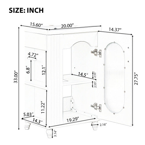 English Elm 20" Matte Freestanding Bathroom Vanity Ceramic Sink Mdf Cabinet Open Side Shelf Black N725P364206B