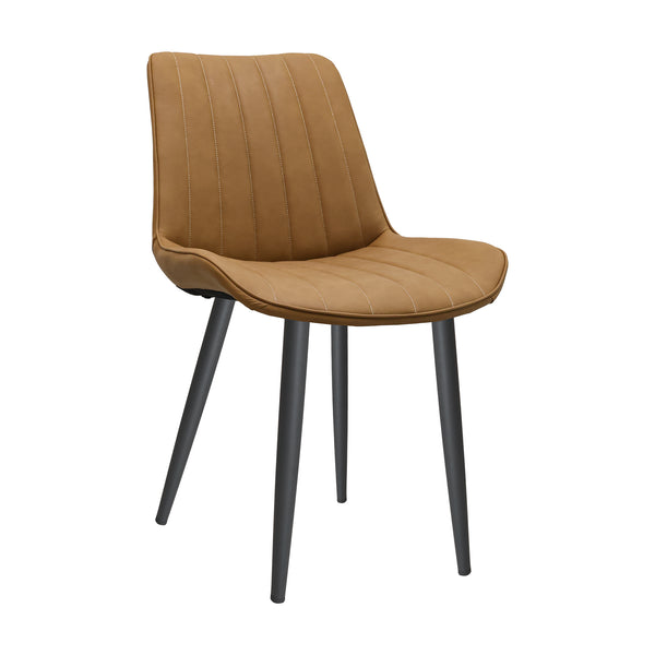 English Elm Brown Pu Leather Dining Chairs Set Of 6 - Stylish Wave Pattern, Armless, Durable Metal Legs For Versatile Spaces T3967P383983