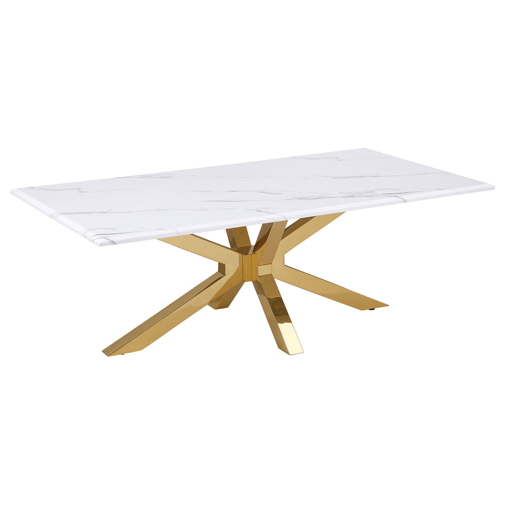 English Elm Maciel Sculptural Starburst Base Coffee Table with Faux Marble Top in Glam Gold B062S01684