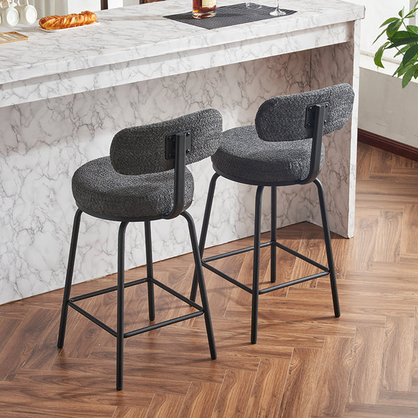 English Elm Modern Bouclé Swivel Bar Stools Set of 2 — Counter Height Fabric Seats with Metal Frame & Footrest, 360° Comfort Grey W1901P264273