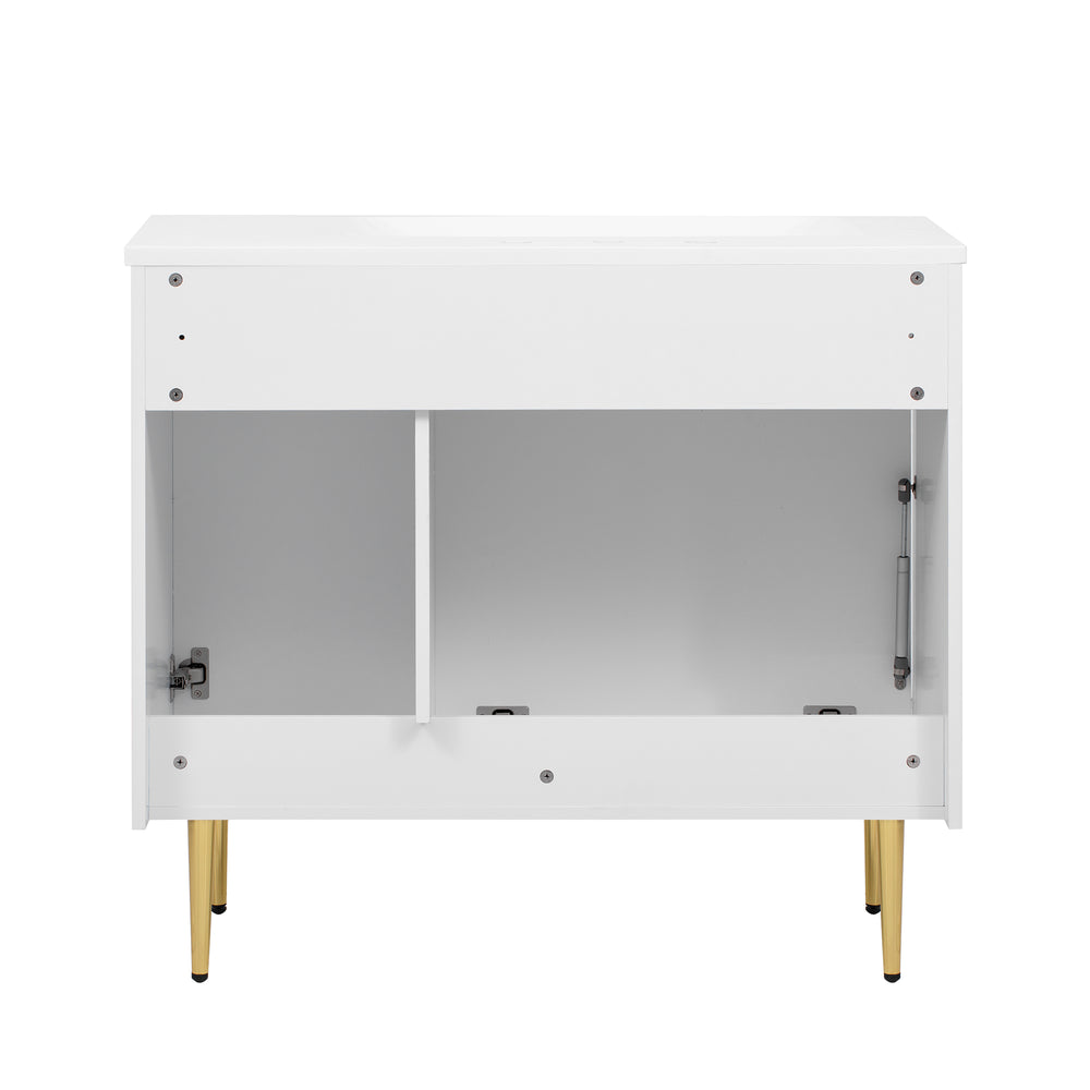 English Elm 36" Modern Bathroom Vanity with Resin Basin Sink, Soft-Closing Doors, Drop-Down Cabinet & Storage Elegance N710P265934K