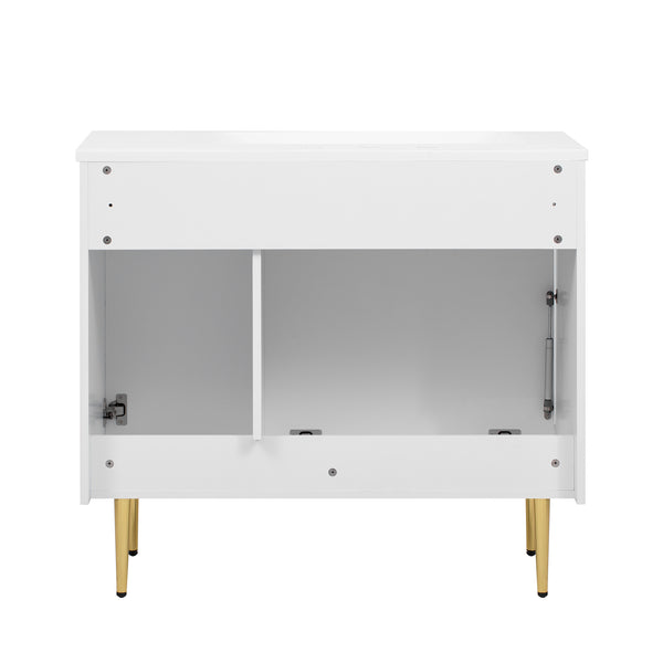 English Elm 36" Modern Bathroom Vanity with Resin Basin Sink, Soft-Closing Doors, Drop-Down Cabinet & Storage Elegance N710P265934K