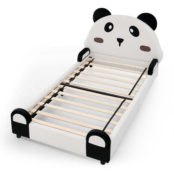 English Elm Twin Panda Shaped Velvet Kids Bed Solid Wood Frame with Padded Safety Bumpers W1413P384935