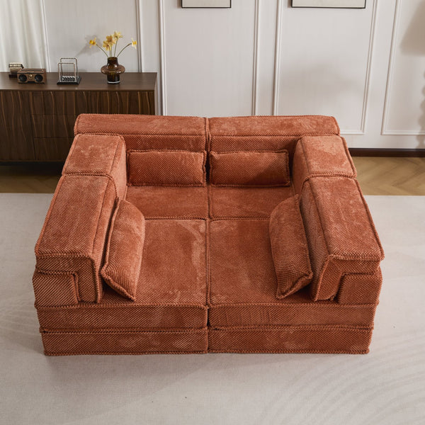 English Elm Compression Mahjong Sofa: Cozy Modular Floor Bed With Memory Foam & 4 Pillows, No Assembly, Orange W3723S00030