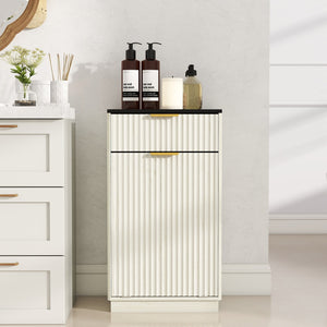 English Elm 10-gallon Tilt-out Antique White Cabinet Woodgrain Finish with Wave Drawer Hidden Bin W2557P365719