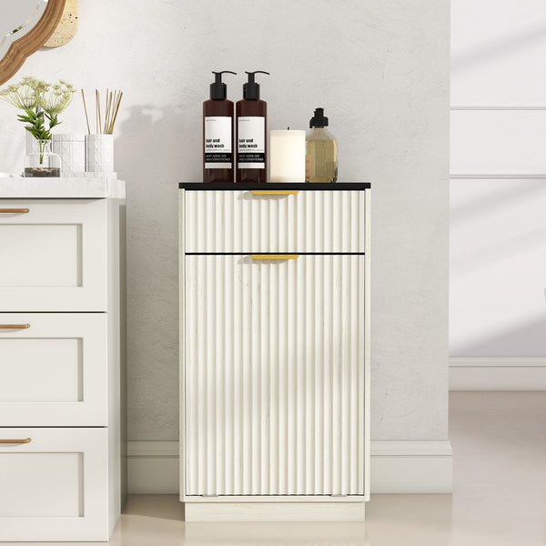 English Elm 10-gallon Tilt-out Antique White Cabinet Woodgrain Finish with Wave Drawer Hidden Bin W2557P365719