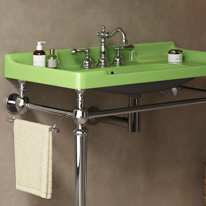 English Elm VICI 36" Bathroom Ceramic Basin with 3 Pre-Drilled Holes and Overflow — Retro-Modern Timeless Design Green W2615P226050