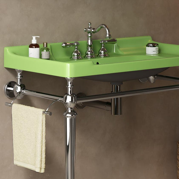 English Elm VICI 36" Bathroom Ceramic Basin with 3 Pre-Drilled Holes and Overflow — Retro-Modern Timeless Design Green W2615P226050