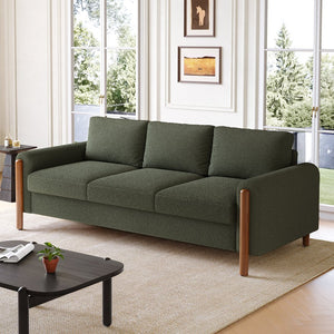 English Elm Christopher Knight Home® - 83.86" 3-Seater Sofa in Teddy Velvet with Curved Armrests & Solid Wood Legs, Plush Durable Comfort Green N765P331021N