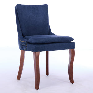 English Elm Modern Dining Chairs Set of 2 with Double-Layer Cushioned Chenille Upholstery, Curved Solid Wood Legs Blue W1143P207918