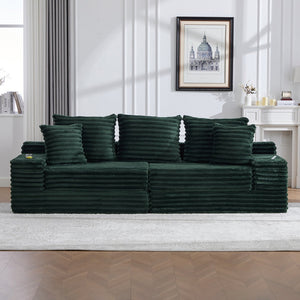 English Elm Oversized Corduroy Cloud Couch Convertible Sleeper Sofa with Memory Foam Seating Emerald W395S00120