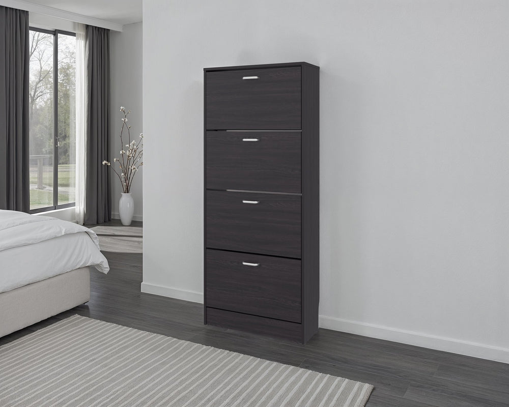 English Elm Kobuk Tall Enclosed Shoe Cabinet with Four Doors and Deep Shelves for Entryway B097P480476