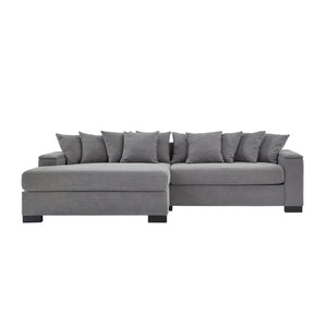English Elm 111" Corduroy L-Shape Sectional Sofa with Convertible Chaise, Arm Storage, Reversible Cushions, Grey - Durable Solid Wood Frame, 900lb Capacity W1097S00159