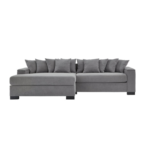 English Elm 111" Corduroy L-Shape Sectional Sofa with Convertible Chaise, Arm Storage, Reversible Cushions, Grey - Durable Solid Wood Frame, 900lb Capacity W1097S00159