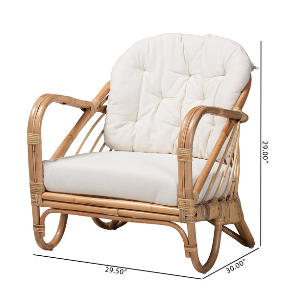 English Elm Modern Handcrafted Rattan Armchair Bohemian Woven Frame with Removable Cushion Accent Seat B2750P470075