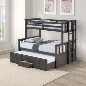 English Elm Transitional Twin Over Full Bunk Bed With Storage Drawers, Stylish Grey Finish & Safety Ladder B2741S00297-GIGA