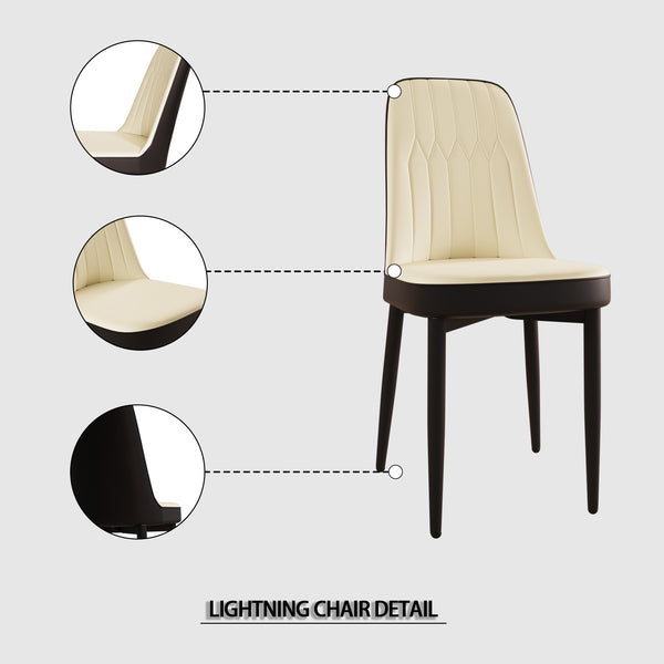 English Elm 47"-63" Extendable Dining Set Six Pu Leather Chairs Mdf Top Black Metal Legs Modern Beige+White W2189S00920