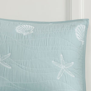English Elm 4 Harbor House Seaside Cotton Percale Reversible Quilt Set with Embroidered Starfish and Shells, Full/Queen Aqua 20.87 L x 16.93 W x 10.24 H B03595790