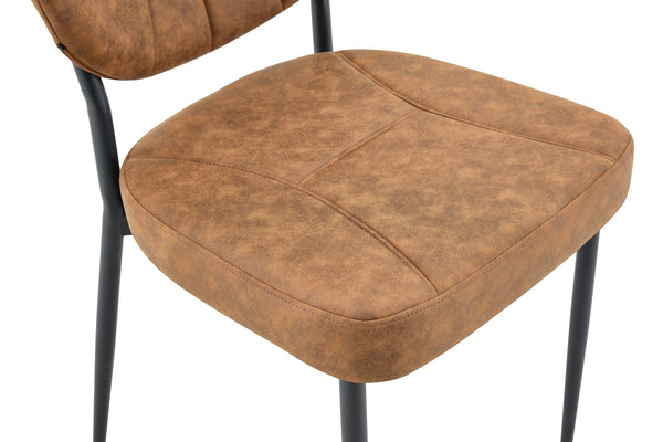English Elm Dark Oil Waxed Faux Leather Dining Chair Set with Diamond Tufted High Back Metal Legs W3493P449253