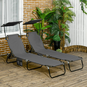 English Elm Outsunny Reclining Outdoor Chaise Lounge Set with Canopy and Steel Frame for Patio W2225P200946