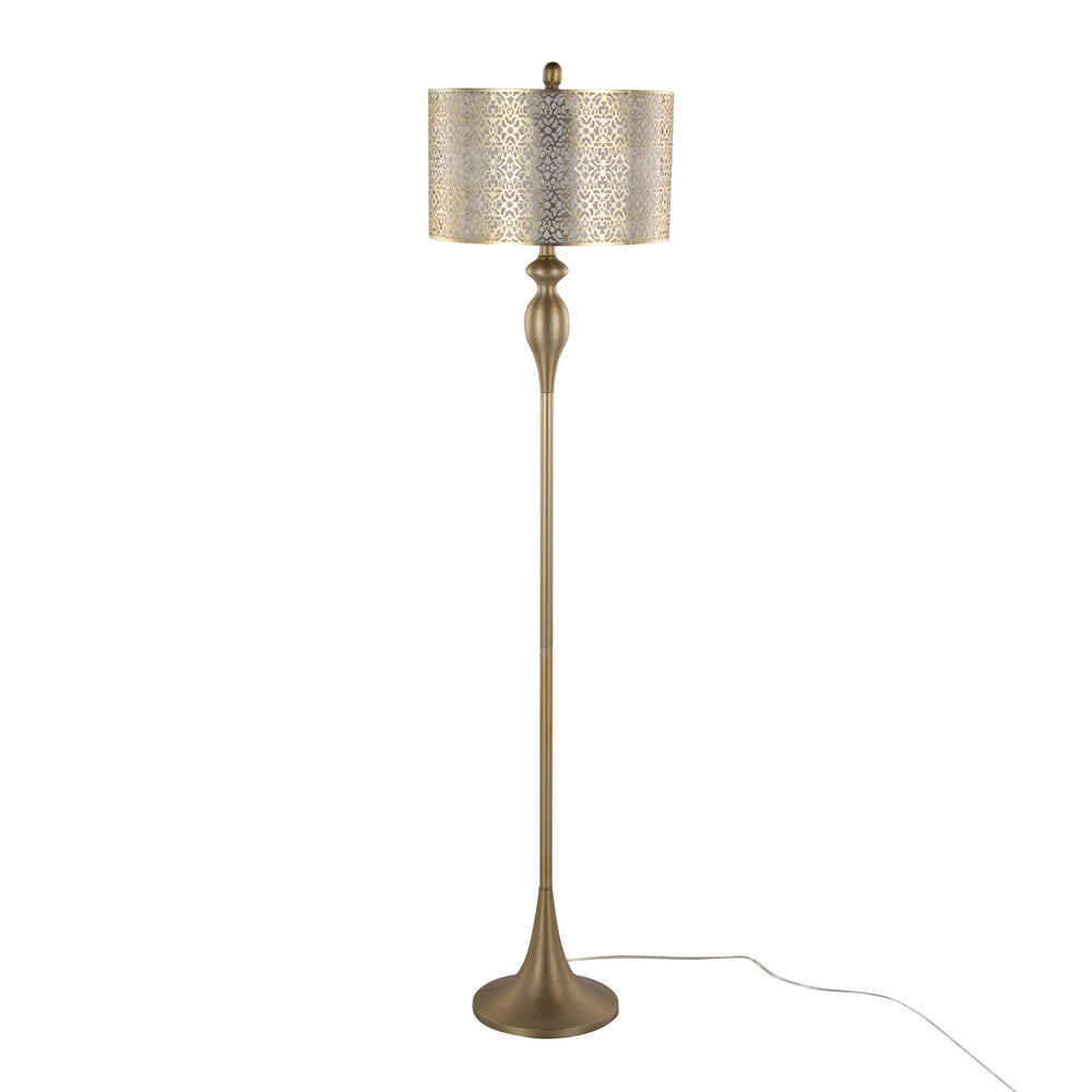English Elm 63" Gold Steel Floor Lamp with Laser Cut Shade and Linen Liner for Glam Living Rooms B202P223987